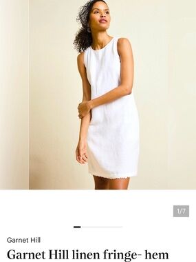 Garnet Hill White Linen Fringe-Hem Sleeveless Shift Dress